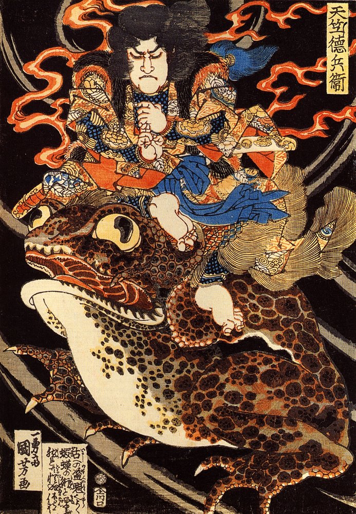 Tenjiku Tokubei montando um sapo gigante